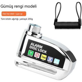 Resim Motosiklet Disk Kilidi Alarmı Bisiklet Fren Diski Hırsızlık Önleme Kilidi Gümüş Hatırlatma Halatı 