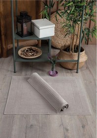 Resim 2'li Ayak Havlusu Seti-çerçeveli & %100 Pamuk Havlu Takımı Bej 