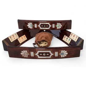 Resim Helena Wood Art Nilüfer Desenli Sedef Kakmalı Oymalı Okey Takımı 