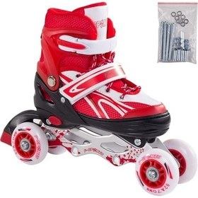 Resim Paten Ayarlanabilir 2+2 Ve 2+1+1 Işıklı Metal Gövde Alıştırma Pateni Çantalı Kırmızı 