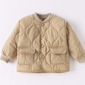 Resim Eden Boys' Rahat Cep Stand Yaka Sonbahar Kış Ceket - Bej Renkli Uzun Kollu Düğmeli Ön, Polyester Astar, Rahat Kıyafetler İçin Düzenli Uyum, Sonbahar Dış Giyim, Klasik Yaka, Dayanıklı Çocuk Giyim 