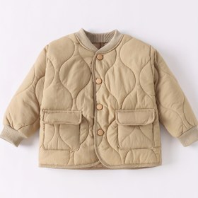 Resim Eden Boys' Rahat Cep Stand Yaka Sonbahar Kış Ceket - Bej Renkli Uzun Kollu Düğmeli Ön, Polyester Astar, Rahat Kıyafetler İçin Düzenli Uyum, Sonbahar Dış Giyim, Klasik Yaka, Dayanıklı Çocuk Giyim 