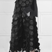 Resim Kadınlar için Şık Yüksek Bel Siyah File Puantiyeli Pantolon - İnceltici Yarı Şeffaf Tasarım, İlkbahar/Sonbahar Etkinlikleri İçin Mükemmel, Makinede Yıkanabilir, Polyester 