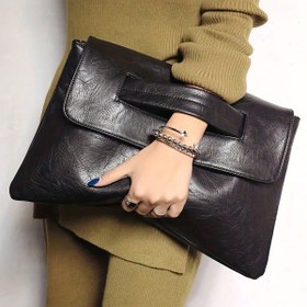 Resim Elegant Vintage-Style Clutch with Wristlet | Kadınlar için Büyük Kapasiteli Cep Düğmesi | Khaki, Fermuarlı | Partiler ve Düğünler için İdeal | Yıkanmaz, Düz Renk 