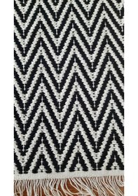 Resim Pamuklu Cotton Kilim Çift Taraflı Yıkanabilir Dekoratif 80x150 - Siyah Beyaz V1 Siyah - Beyaz 