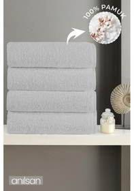 Resim 4'lü Gri Banyo Havlusu - 70x140 Cm, 490 Gr, %100pamuk, Spa Ve Otel Havlusu, Günlük Kullanıma Uygun Gri 
