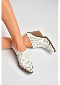 Resim Fox Shoes Y654930703 Beyaz Hakiki Deri Western Topuklu Kadın Terlik 