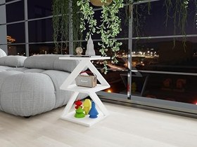 Resim Masif Market Bubon Yan Sehpa Beyaz-Beyaz 