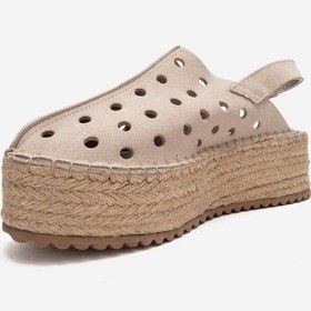 Resim Luvishoes Fraga Bej Süet Hakiki Deri Kadın Hasır Dolgu Taban Sandalet Bej 