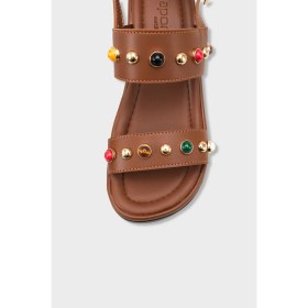 Resim Capone Outfitters Jennie Dolgu Topuklu Renkli Taşlı Çift Bantlı Kadın Sandalet 