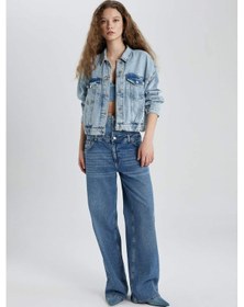 Resim DeFacto Gömlek Yaka Düğmeli Cepli Jean Bomber Ceket C4112AX24SPNM85 İndigo 