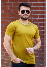 Resim Erkek Koyu Sarı Basic Rahat İnce Petek Kumaş Spor Tshirt 22etshport 001 