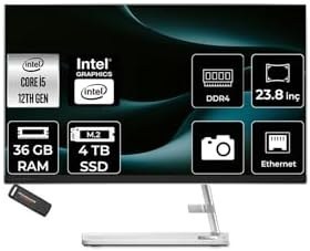 Resim LENOVO IdeaCentre 24IAP7 i5 12450H 36GB 4TB SSD 23.8" FHD FDOS Beyaz All in One Bilgisayar 