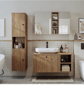 Resim Lavabolu Mdf 95 Cm Lotus Çekmeceli Banyo Dolabı Atlantik Çam 