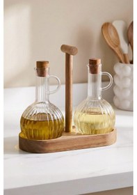 Resim Digithome Bambu Standlı 2'li Borosilikat Cam Zeytinyağı Ve Sıvıyağ Şişesi Yağdanlık F/12 C1-1-289 