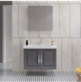 Resim Denko Royal 90Cm Mdf Albatros Gri Banyo Dolabı Alt Modül, Lavabo Gri 