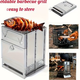 Resim Taşınabilir Katlanır Odun Ocağı - Ağır Hizmet Tipi Paslanmaz Çelik Kamp Ocağı, BBQ Izgaralı, Hafif ve Katlanabilir Tasarım, Sırt Çantası İçin Uygun, Piknik, Kamp ve Açık Hava Kullanımı - Odun ve Kömürla Uyumlu, Şık Metalik Yüzey, Dayanıklı Yapı 