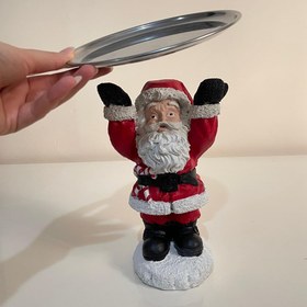 Resim Santa Claus Tray Holder, Holiday Serving Stand, Santa Figurine with Metal Tray for Snacks & Sweets, Christmas Decoration, Santa Sculpture, Santa Claus Tray - Object-2 