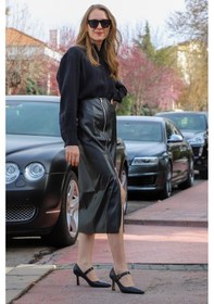 Resim Gönderi R Siyah Sivri Burun Kadeh Ökçe Mary Jane Ayakkabı Siyah 