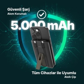 Resim Ttec ReCharger M 5.000mAh MagSafe Uyumlu PD 20W Lightning ve USB-C Dahili Kablolu Stantlı 2BB236S 
