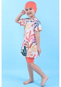Resim Zuzunga Renkli Çicek Desenli Kız Çocuk Boneli Mayo Takımı Turuncu 