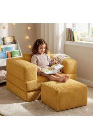 Resim foamly Premium Koyu Gri Fitilli Kadife Modüler Çocuk Koltuğu ve Puf Seti - Bebek Dinlenme Koltuğu 