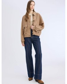 Resim DeFacto Su Geçirmez Regular Fit Polo Yaka Pamuk Astarlı Keten Karışımlı Mont E3374AX25SPBN561 Kahve 