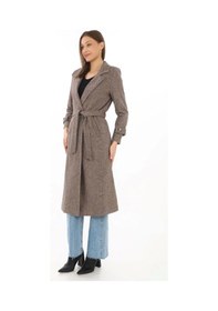 Resim Kadın Astarlı Balık Sırtı Kaşmir Kaşe Kaban - Vizon Siyah 