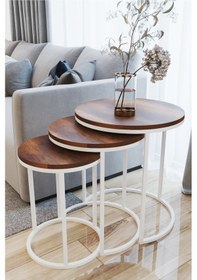 Resim Ecol Desings Lüx C Zigon Sehpa Takımı Beyaz Ceviz Beyaz Ceviz 