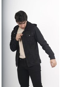 Resim Erkek Kot Ceket Erkek Siyah Kapüşonlu Siyah 