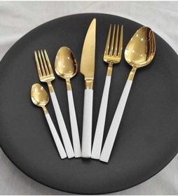 Resim 6 Parça Tek Kişilik Stayle Beyaz Titanyum Gold Çatal Kaşık Bıçak Set Gold 