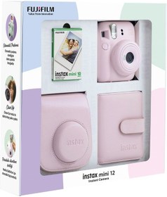 Resim Fujifilm Instax Mini 12 Fotoğraf Makinesi + 10'lu Film Kare Albüm + Deri Kılıf Pembe 