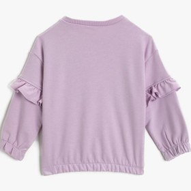 Resim Kız Bebek Tweety Baskılı Bisiklet Yaka Fırfırlı Sweatshirt Lisanslı Pamuklu 