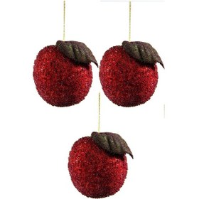 Resim Yapay Meyve 3'lü Şekerli Kırmızı Şeftali Süsü Çok Renkli 