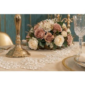 Resim Carmen Bambu Poly. Güpürlü Bej Masa Örtüsü 170x240cm Runner 2 Prç. - 425 Çok Renkli 