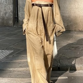 Resim Kemerli Bej Kapağı Kolsuz Kadın Modası Jumpsuit - Bol Kesim, Geniş Bacaklı Pantolon, Cep Detaylı, Rahat Tüm Mevsimler İçin Kıyafet, Rahat Kıyafet | Kemerli Jumpsuit | Kemerli Pantolon, Jumpsuit 