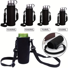 Resim 550-1500ml için İzoleli Su Şişesi Kılıfı - Siyah Kauçuk İzoleli Kılıf, Ayarlanabilir Kayış, Sızdırmaz Tasarım ve Güvenli Kapak - Spor Salonu, Yürüyüş, Seyahat için Taşınabilir Açık Su Şişesi Taşıyıcısı, İzoleli Su Şişesi, Yürüyüş Ekipmanı, Şık Silindirik Tasarım, Dayanıklı Yapı 