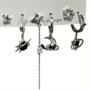 Resim 6 adet Set Goth Punk Vintage Estetik Kristal Kalp Ay Haç Yıldız Kolye Küpe Erkekler Kadınlar Grunge Y2K Takı Aksesuarları 