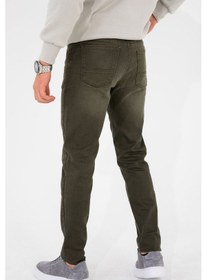 Resim Erkek Slim Fit Dar Kesim Esnek Likralı Denim Jeans Kot Pantolon 001 Koyu Haki 