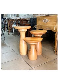 Resim Ahşap 3 Lü Set Fitilli Mantar Yan Sehpa Modern Fiskos / Çiçeklik 