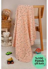 Resim Çok Amaçlı %100 Pamuk Çift Katlı Müslin Örtü & Bebek Battaniye - Pudra Pudra 
