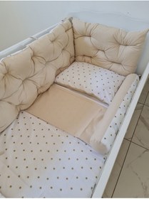 Resim babynestdunyasi Altın Puantiye 60x120 Çift Yönlü Beşik Kenar Koruma 45cm Yükseklik 