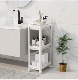 Resim Peggy 3 Katlı Tekerlekli Raf Ünitesi - 36x71x23 Cm Dar Alan Düzenleyici - Mutfak Ve Banyo İçin Aletsiz Kurulum Servis Arabası Beyaz - Siyah - Gri Beyaz Acı Kahverengi 