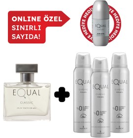 Resim Equal Erkek Edt Parfüm 75 ml & Deodorant 3*150 ml Avantajlı Set, Roll On Hediyeli 