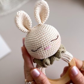 Resim Amigurumi 6 Parça Çiçekli Tavşan Deluxe Bebek Seti Yeşil - Çıngırak 