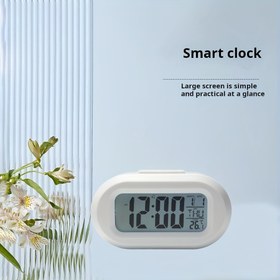 Resim 1 Adet ABS Öğrenci Uyku Alarm Saati Elektronik Zamanlayıcı Mutfak Zamanlayıcısı Tarih Hafta Sıcaklık Çok Fonksiyonlu Işıklı Dijital Masaüstü Saat Ev Dekorasyonu İçin Uygun 