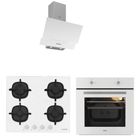 Resim Esty & Silverline Karma Beyaz Cam Ankastre Set (3480 - CS5427W01 - AEF6601W04) 