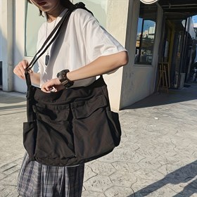 Resim Siyah Polyester Retro Çanta, Fermuar Kapatma, Çoklu Cep, Elde Yıkama veya Profesyonel Kuru Temizleme, Rahat Seyahat için 