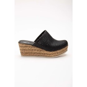 Resim Analin Shoes Kadın Deri Önü Kapalı Dolgu Topuk Terlik 7081 Terlik Sıyah 36 