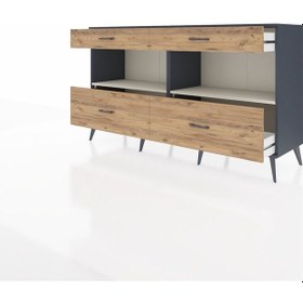 Resim Hyperion Konsol 2 Raflı 4 Çekmeceli 176x44x99 Antrasit-aytaşı/ça Antrasit-aytaşı/çam 